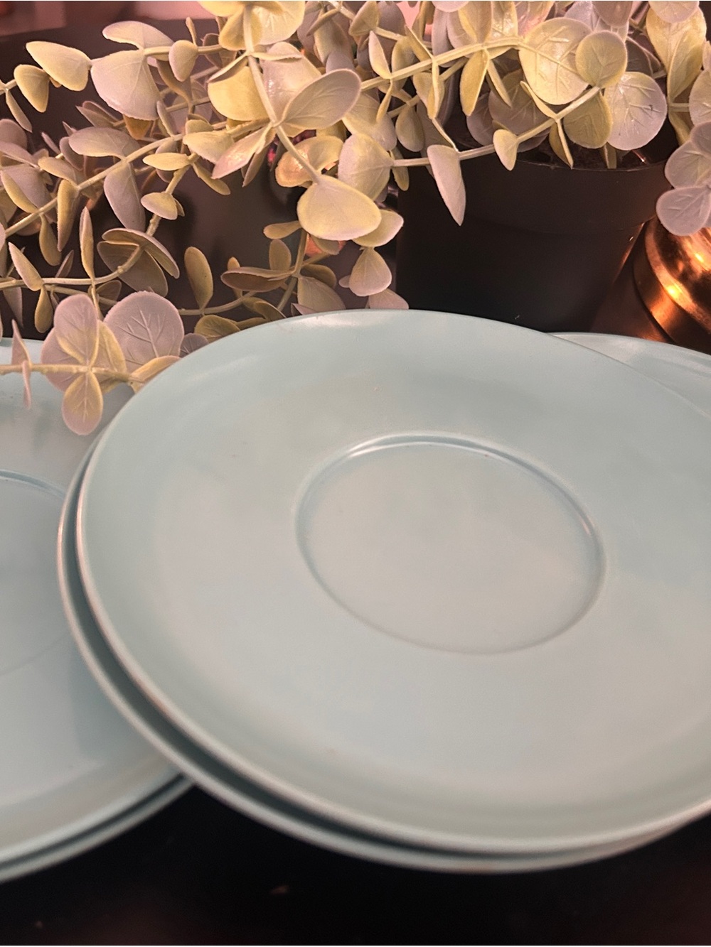 Vintage Light Blue plastic  Saucer -laguna Melmac set of 4